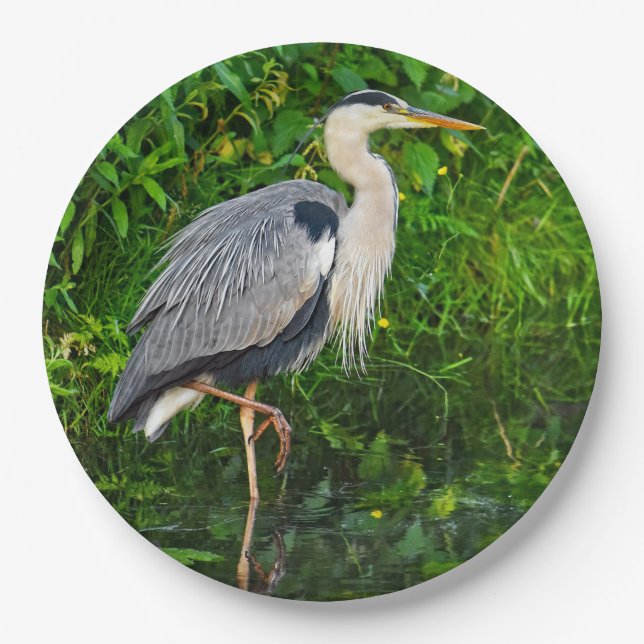 Great Blue Heron Bird Wildlife Photo Paper Plates (Front)