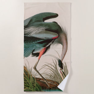 Great Blue Heron Birds of America Audubon Print Beach Towel
