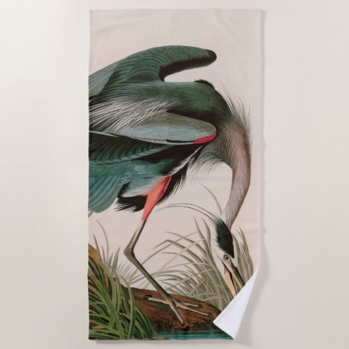 Great Blue Heron Birds of America Audubon Print Beach Towel