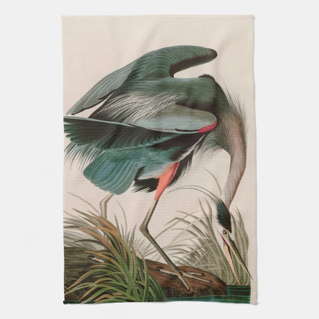 Great Blue Heron Birds of America Audubon Print Kitchen Towel (Vertical)