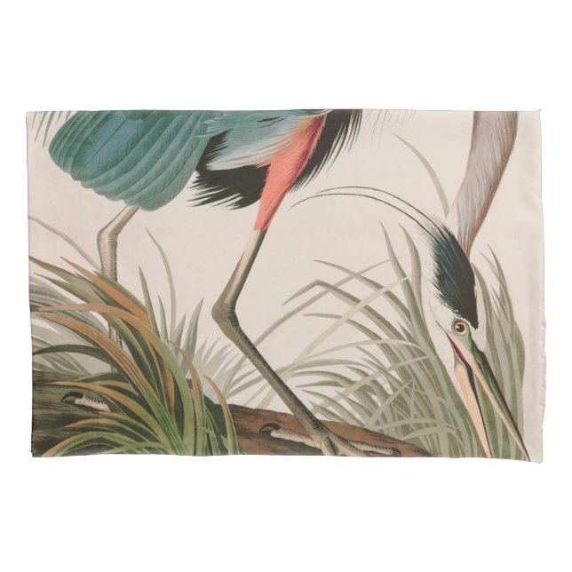 Great Blue Heron Birds of America Audubon Print Pillow Case (Front)