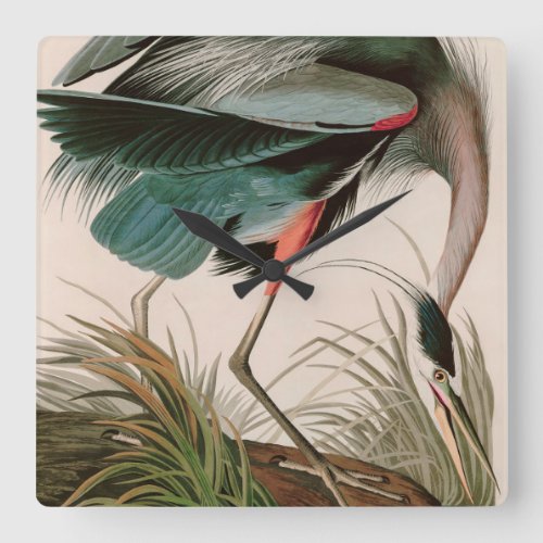 Great Blue Heron Birds of America Audubon Print Square Wall Clock