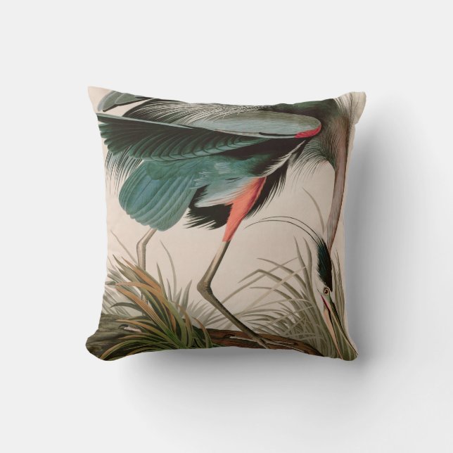 Great Blue Heron Birds of America Audubon Print Throw Pillow (Front)