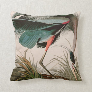 Linen Blue Heron Throw Pillow