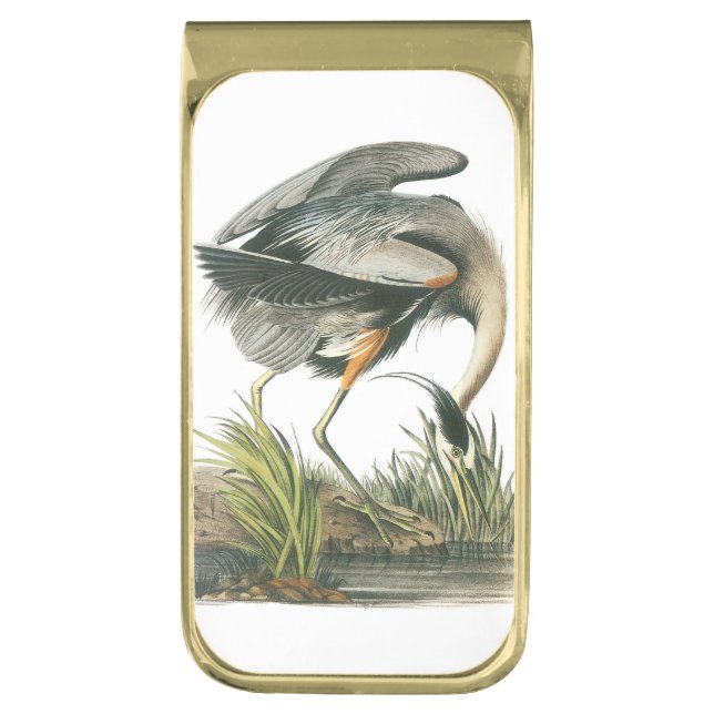 Great Blue Heron by Audubon Gold Finish Money Clip (Front Vertical)