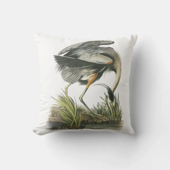 Great Blue Heron by Audubon Throw Pillow Zazzle