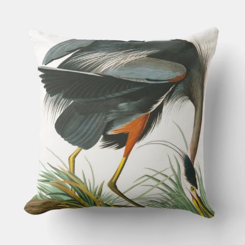 Great Blue Heron by John James Audubon Throw Pillow