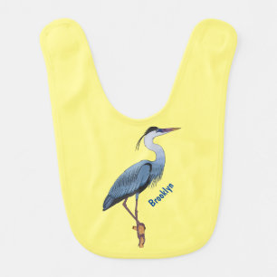 Great blue heron cartoon illustration baby bib