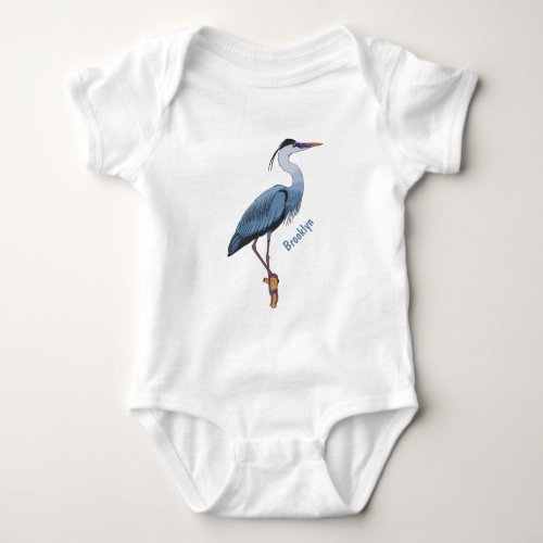 Great blue heron cartoon illustration  baby bodysuit