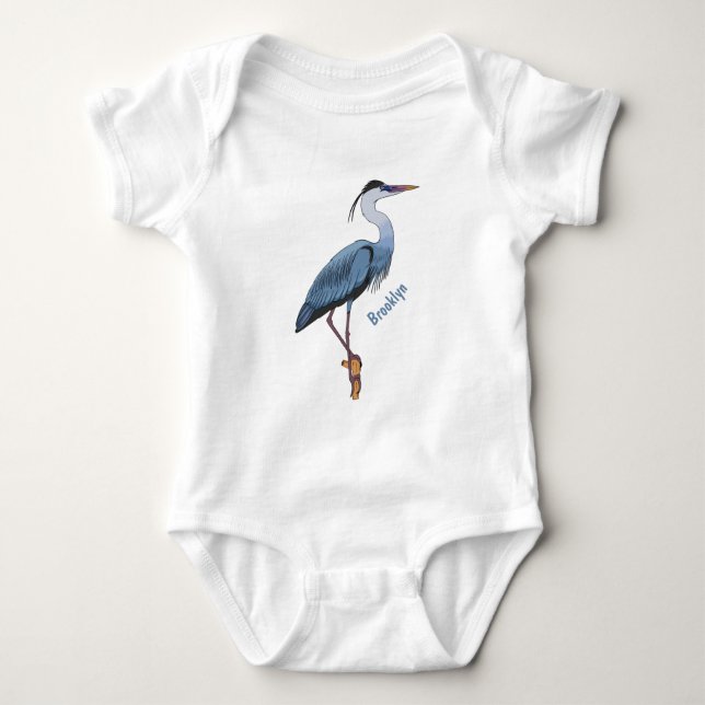 Great blue heron cartoon illustration  baby bodysuit (Front)
