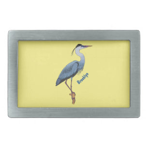 Great blue heron cartoon illustration belt buckle