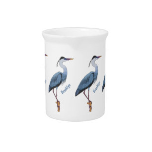Great blue heron cartoon illustration beverage pitcher