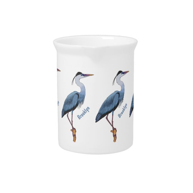 Great blue heron cartoon illustration  beverage pitcher (Front)