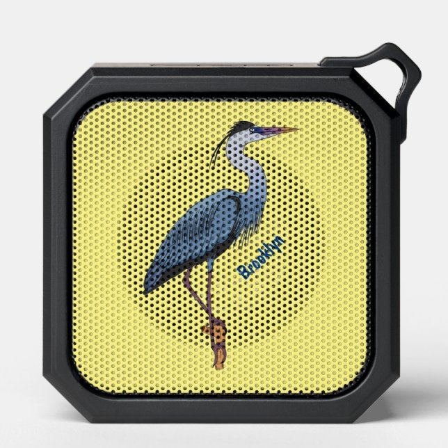 Great blue heron cartoon illustration bluetooth speaker (Front)