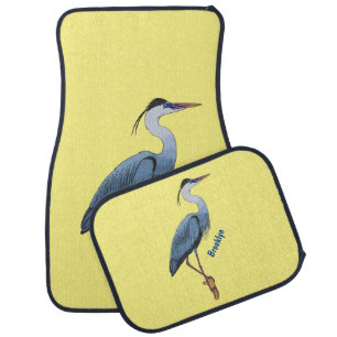 Great blue heron cartoon illustration car floor mat