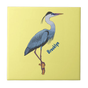 Great blue heron cartoon illustration  ceramic tile