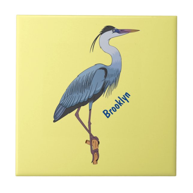 Great blue heron cartoon illustration  ceramic tile (Front)