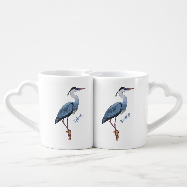 Great blue heron cartoon illustration coffee mug set (Back Nesting)