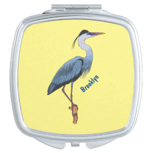 Great blue heron cartoon illustration  compact mirror