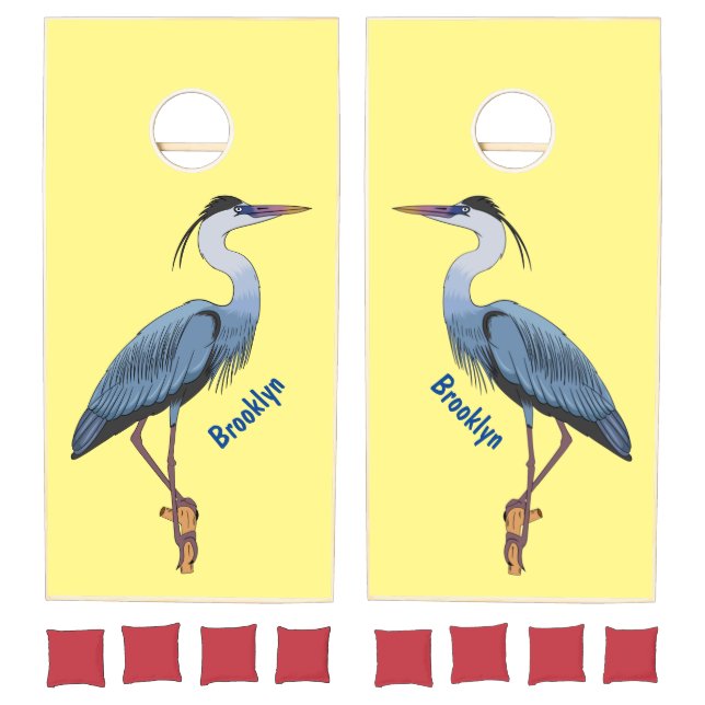Great blue heron cartoon illustration  cornhole set (Set)