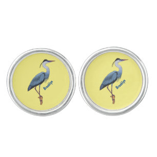 Great blue heron cartoon illustration cufflinks