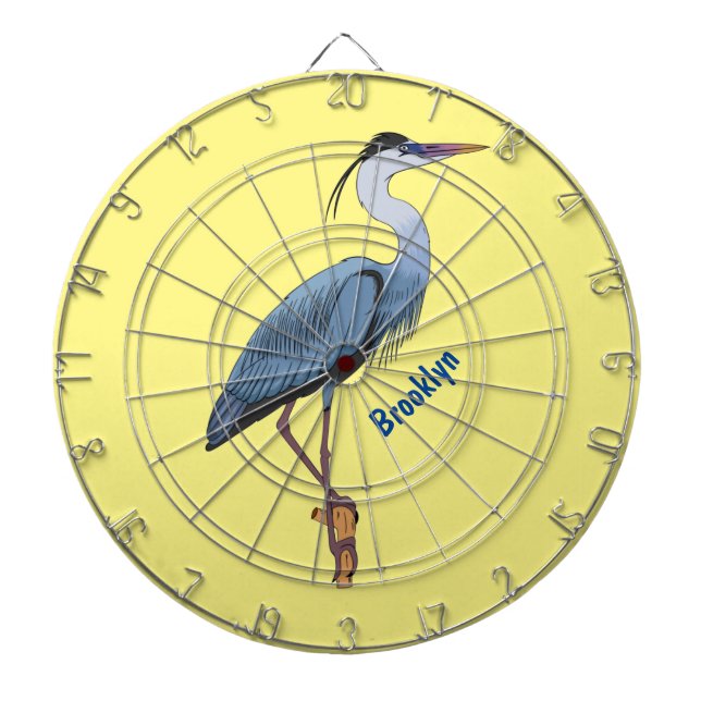 Great blue heron cartoon illustration dart board (Front)