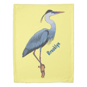 Great blue heron cartoon illustration duvet cover
