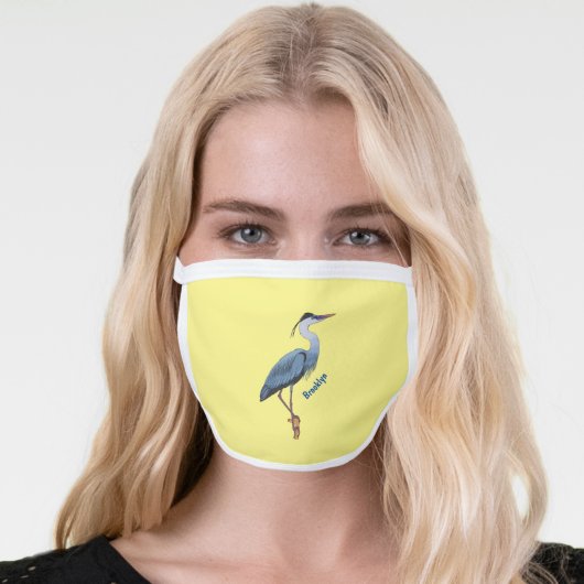 Great blue heron cartoon illustration  face mask (Worn Her)