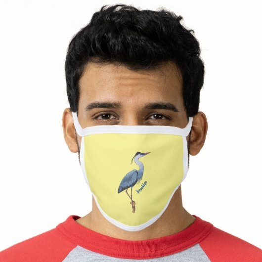 Great blue heron cartoon illustration  face mask (Worn Him)
