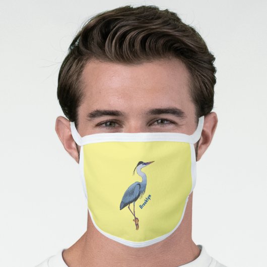 Great blue heron cartoon illustration  face mask (Worn Him)
