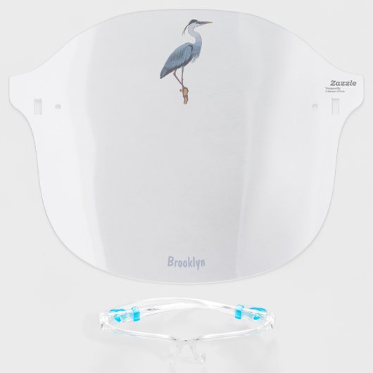 Great blue heron cartoon illustration face shield (Front w/Glasses)