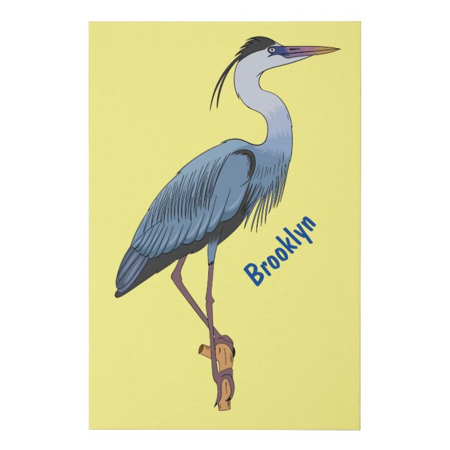 Great blue heron cartoon illustration faux canvas print (Front)