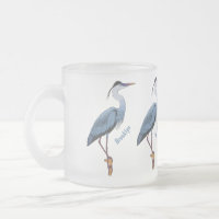 Great blue heron cartoon illustration  frosted glass coffee mug