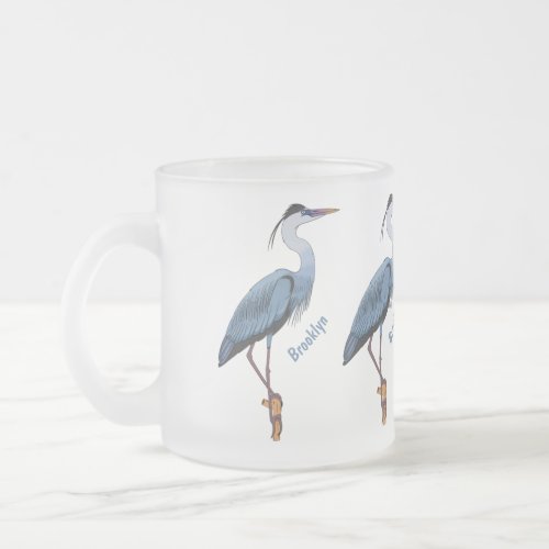 Great blue heron cartoon illustration  frosted glass coffee mug