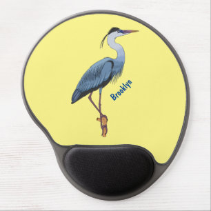 Great blue heron cartoon illustration gel mouse pad