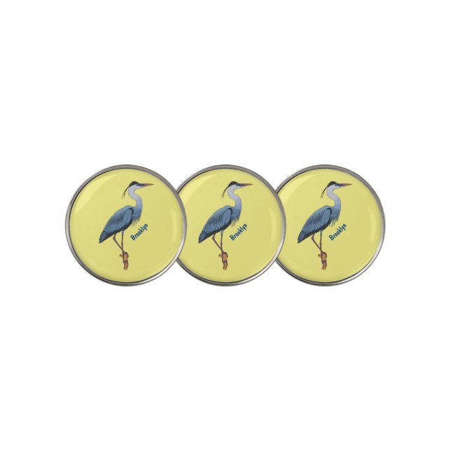 Great blue heron cartoon illustration golf ball marker (3 Up)