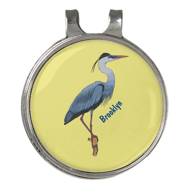 Great blue heron cartoon illustration golf hat clip (Front)