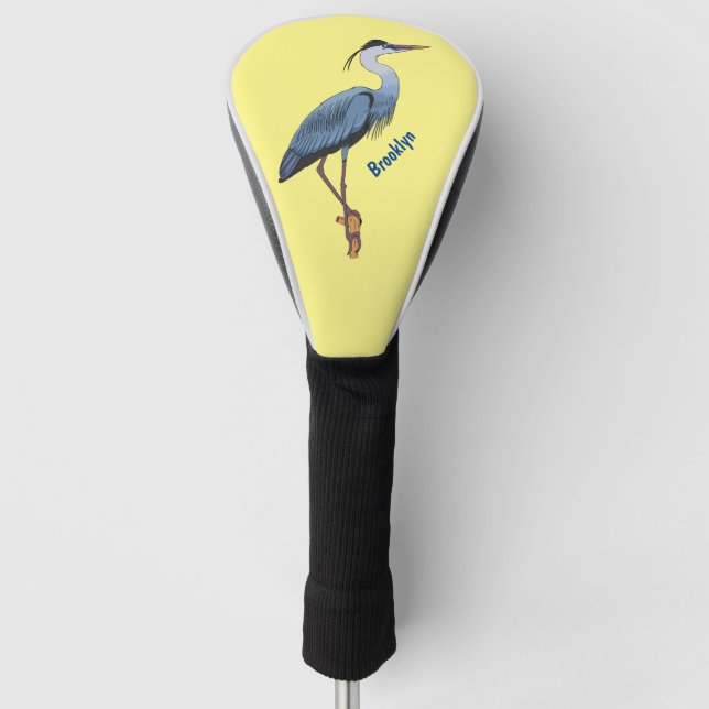 Great blue heron cartoon illustration golf head cover (Front)