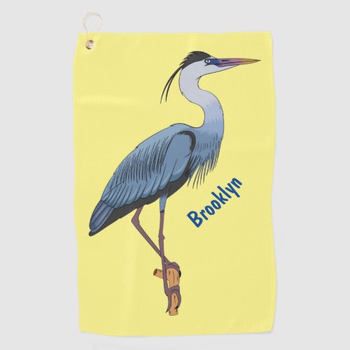 Great blue heron cartoon illustration  golf towel