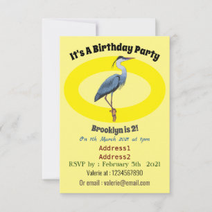 Great blue heron cartoon illustration invitation
