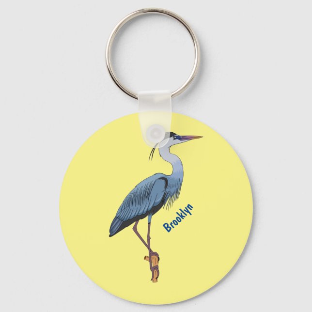 Great blue heron cartoon illustration keychain (Front)
