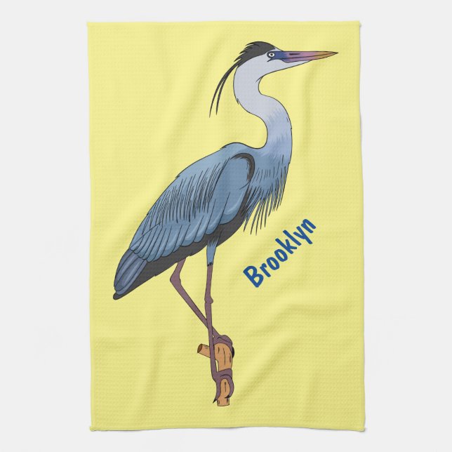 Great blue heron cartoon illustration  kitchen towel (Vertical)