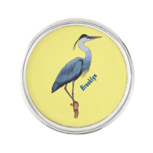 Great blue heron cartoon illustration lapel pin