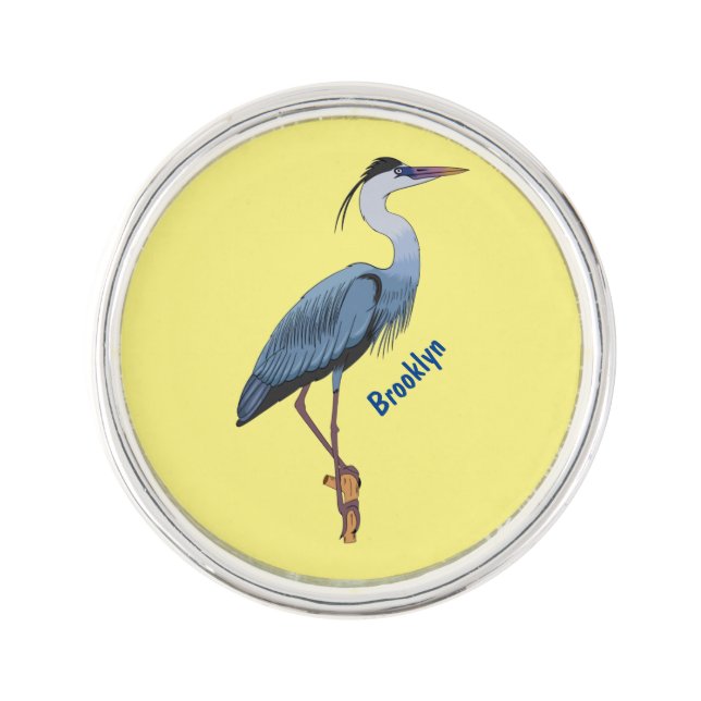Great blue heron cartoon illustration  lapel pin (Front)