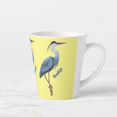 Great blue heron cartoon illustration latte mug