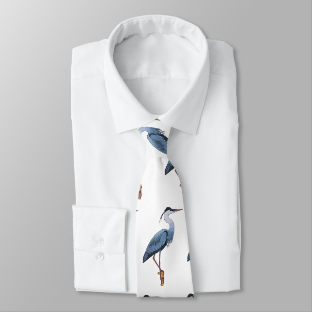 Great blue heron cartoon illustration neck tie (Tied)
