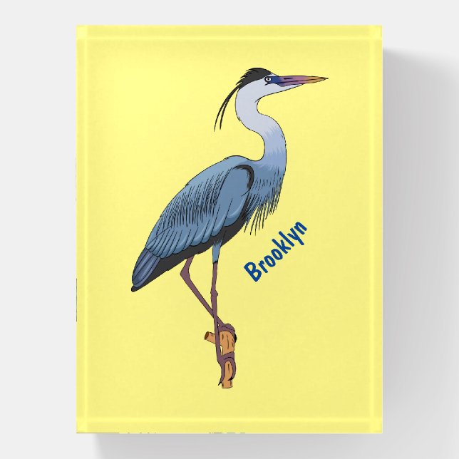 Great blue heron cartoon illustration paperweight (Vertical)