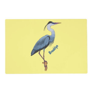 Great blue heron cartoon illustration placemat