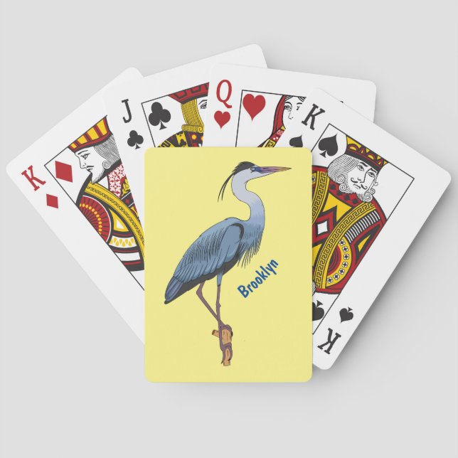 Great blue heron cartoon illustration poker cards (Back)