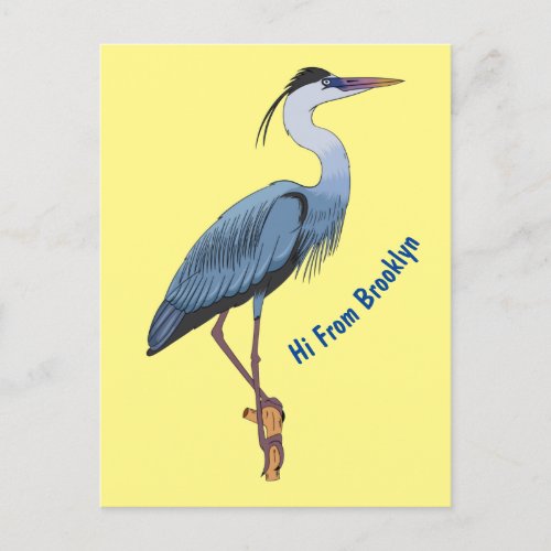 Great blue heron cartoon illustration  postcard